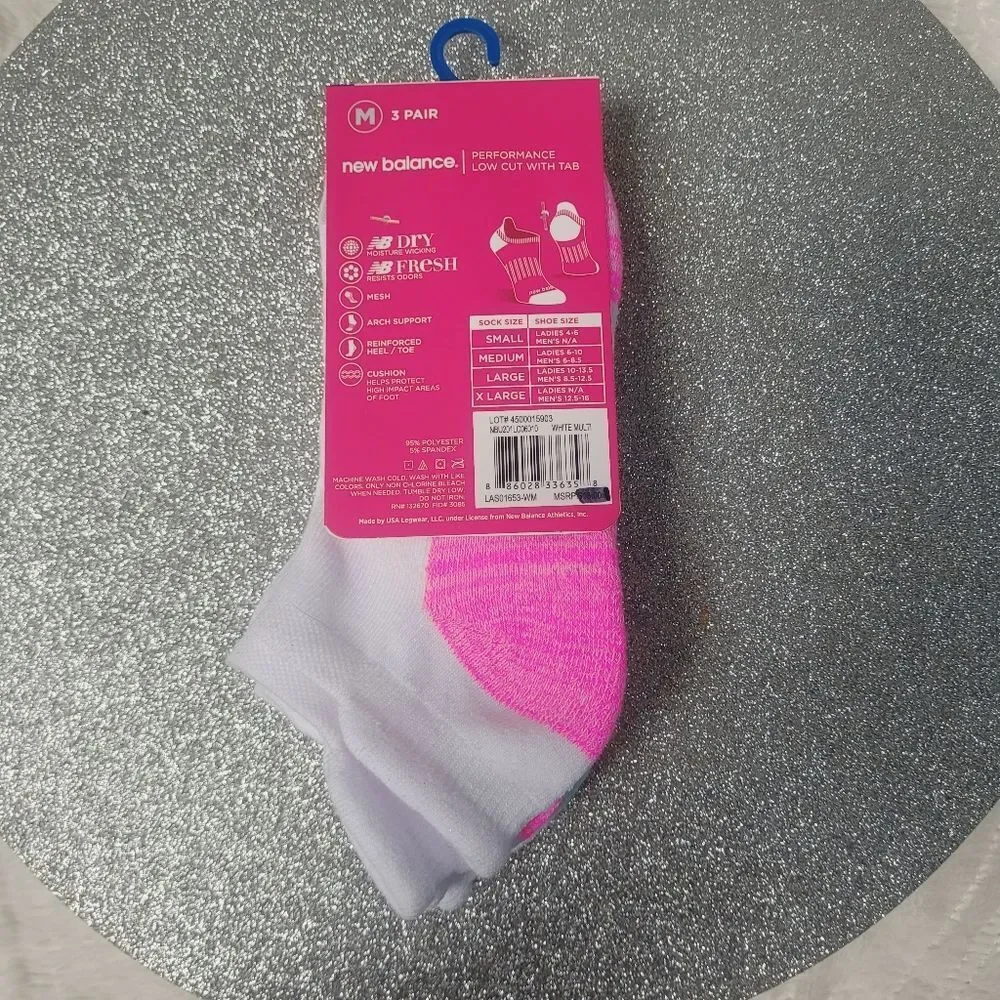 New Balance No Show Low Cut with Tab Socks 3 Pack Medium Women Shoe 6-10 New